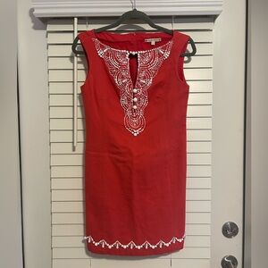 Nanette Lepore Red Beaded Sheath with White Embellishment